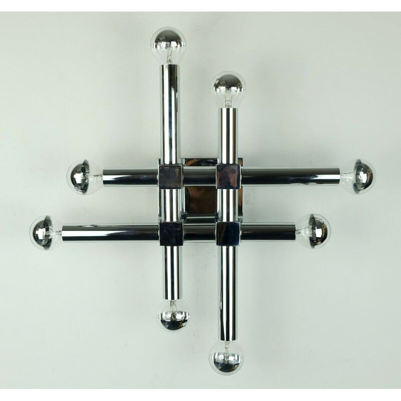 Vintage italian wall lamp in chrome plated metal with 8 arms by Sciolari Aera