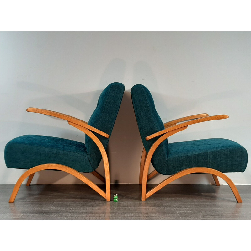 Coppia di poltrone vintage Halabala di Thonet, Cecoslovacchia 1930