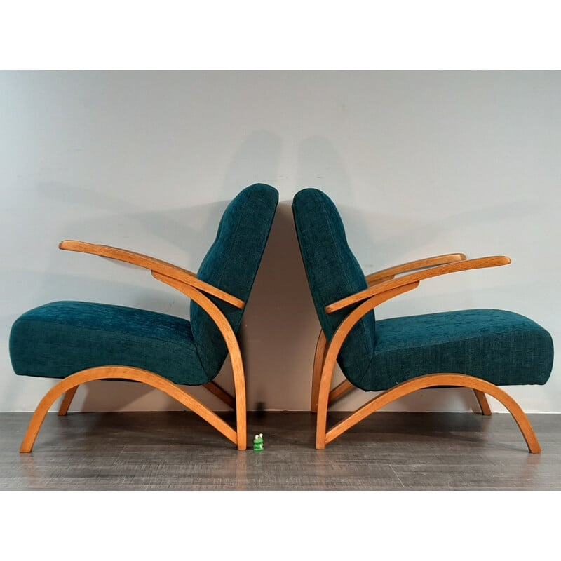 Paar vintage Halabala fauteuils van Thonet, Tsjechoslowakije 1930