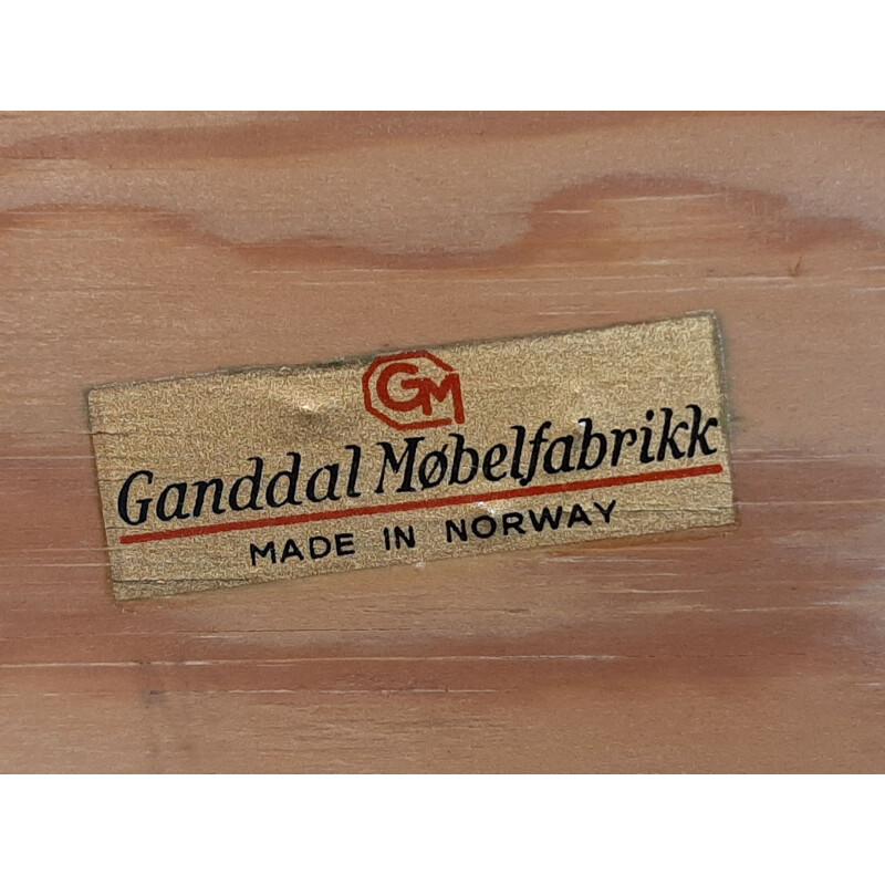 Banc téléphone vintage Norvégien en teck et tissu bleu par Gandall Møbelfabrikk 1960s