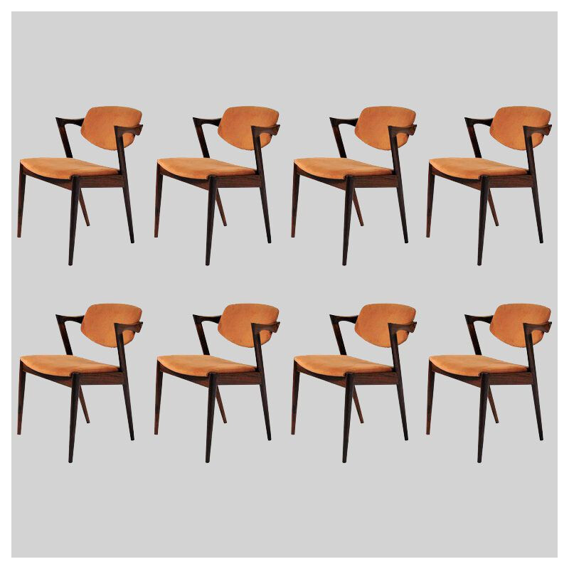 Ensemble de 8 chaises à repas vintage de Kai Kristiansen en palissandre