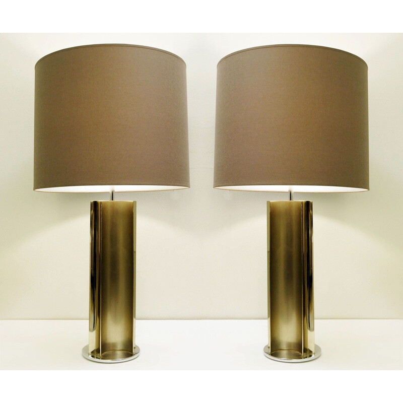 Pair of vintage table lamps in brushed chrome, 1970