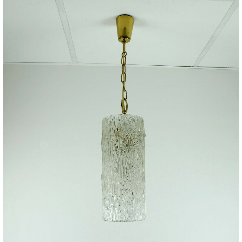 Lampe suspendue vintage kalmar en verre texturé et laiton, 1950