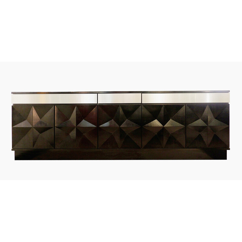  Brutalist vintage sideboard with brushed steel