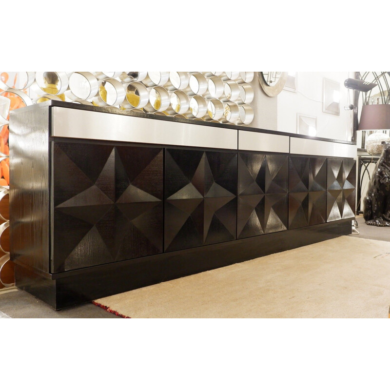  Brutalist vintage sideboard with brushed steel