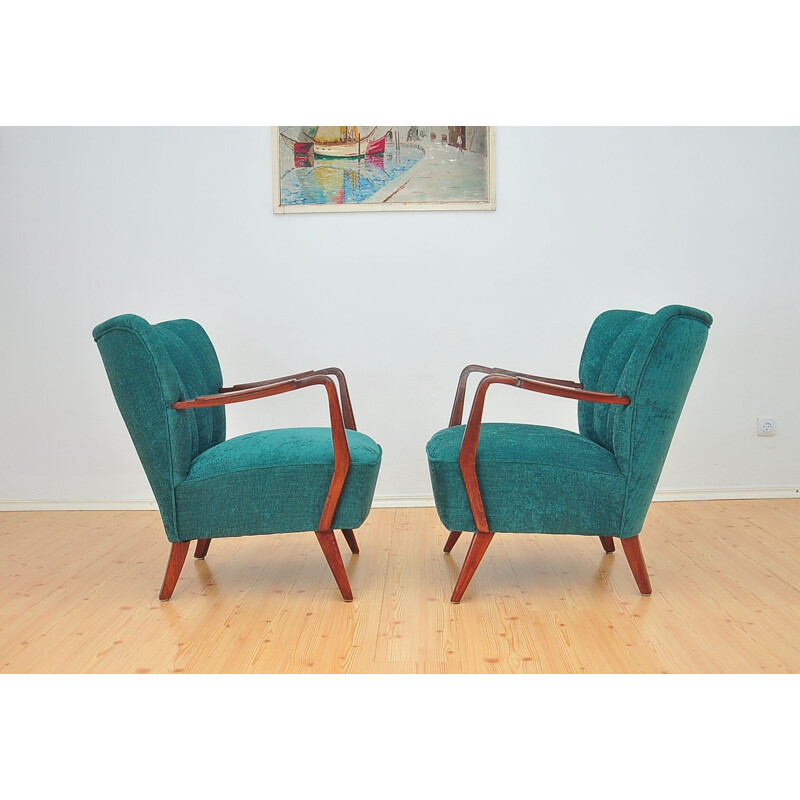 Paire de fauteuils verts vintage, 1960