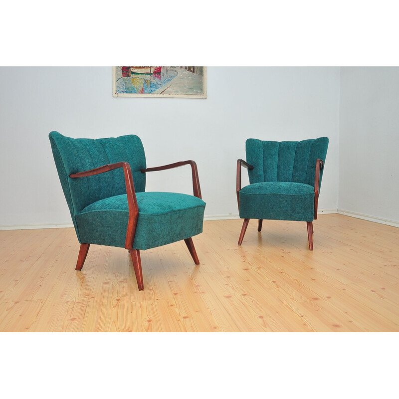 Paire de fauteuils verts vintage, 1960