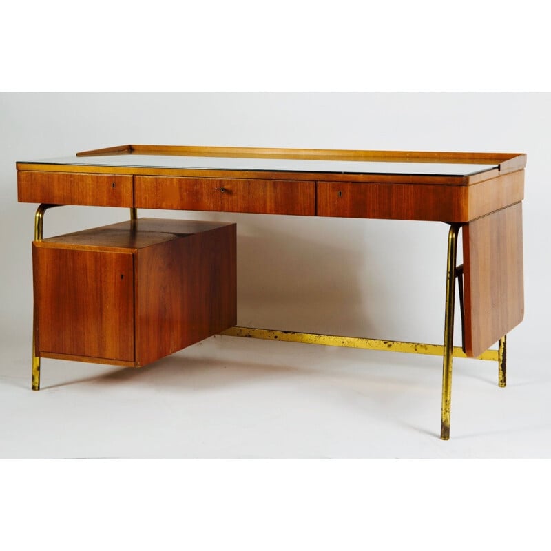 Vintage rosewood and brass modular desk, 1950