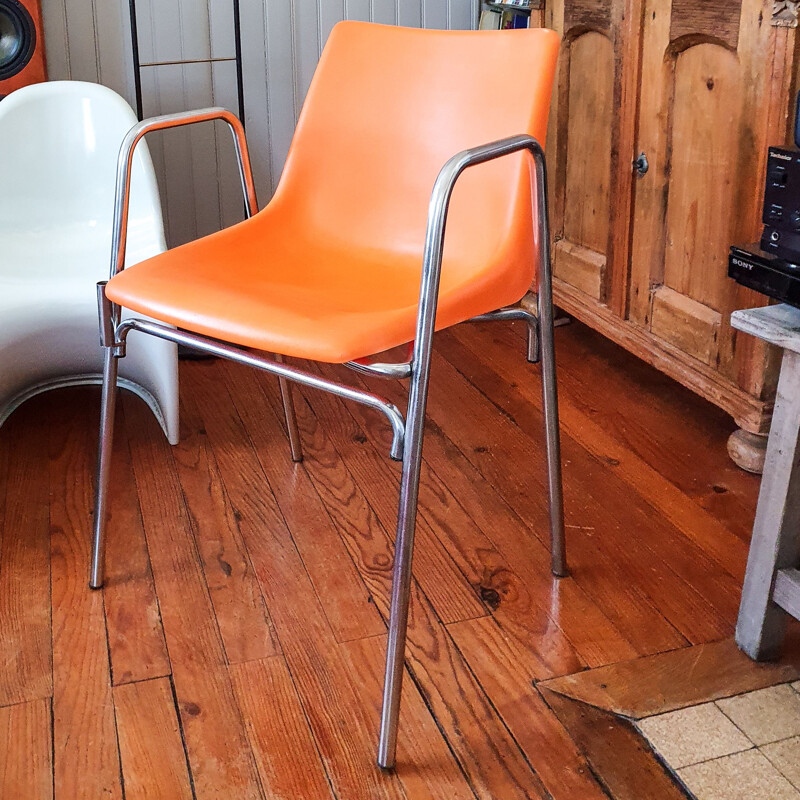 Chaise plastique vintage orange 1970
