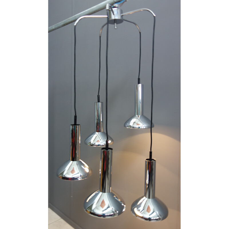Vintage chromed ceiling light with 5 shades, 1960