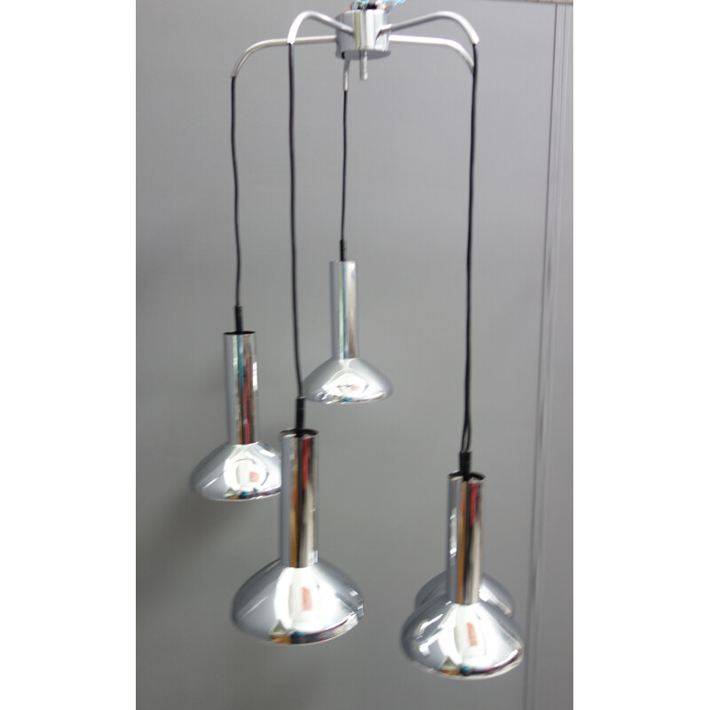 Vintage chromed ceiling light with 5 shades, 1960