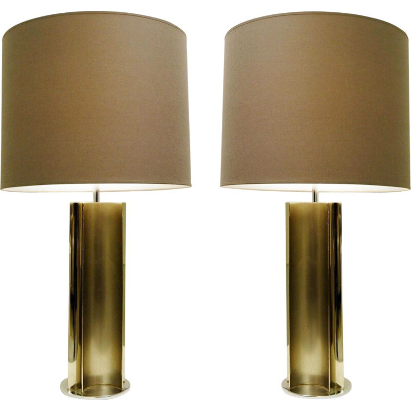 Pair of vintage table lamps in brushed chrome, 1970