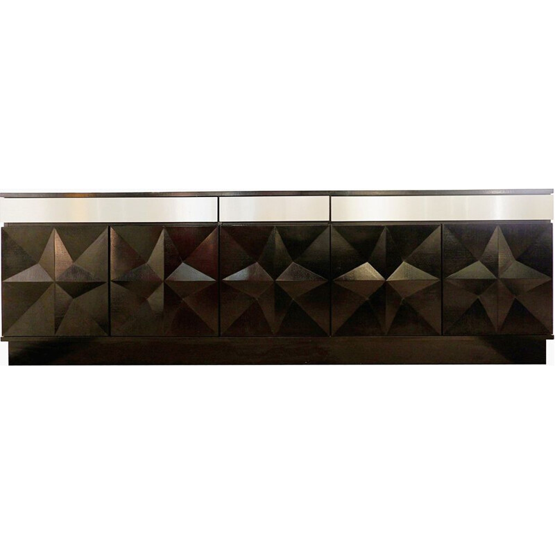  Brutalist vintage sideboard with brushed steel