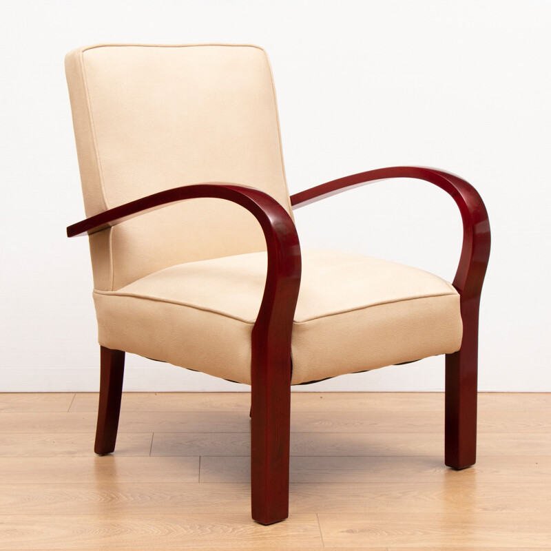 Paire de fauteuils art déco français vintage en faux daim 