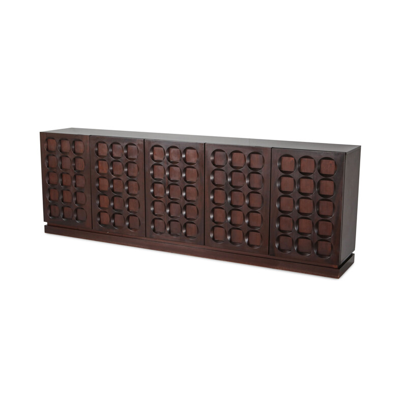 Vintage mahogany sideboard with geometric patterned doors, 1970