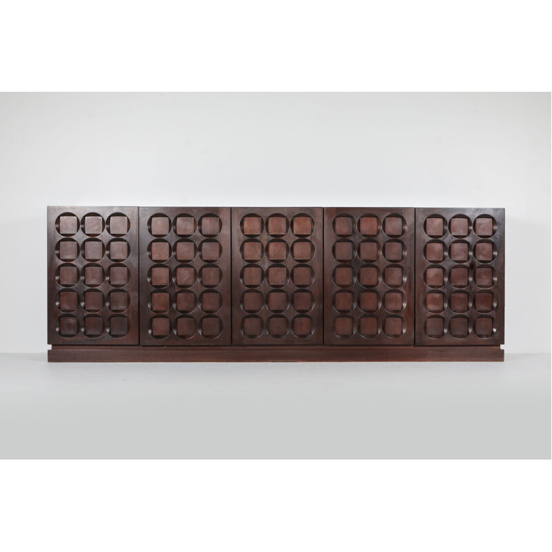 Vintage mahogany sideboard with geometric patterned doors, 1970
