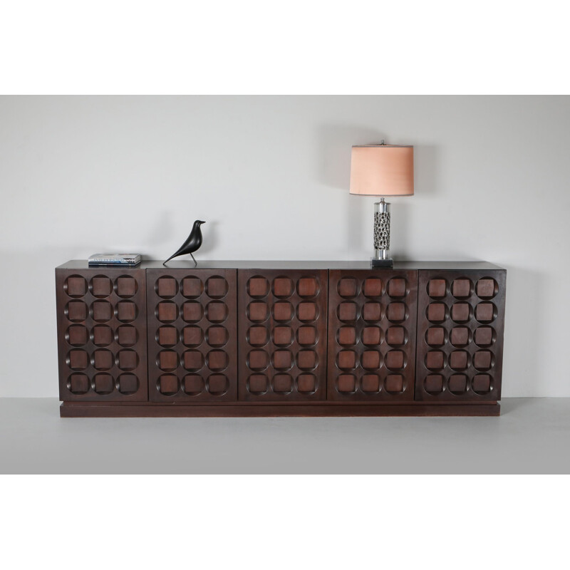 Vintage mahogany sideboard with geometric patterned doors, 1970