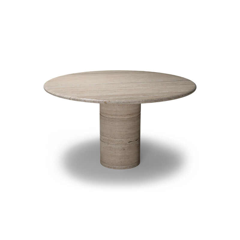 Round travertine vintage dining table by Angelo Mangiarotti, 1970s