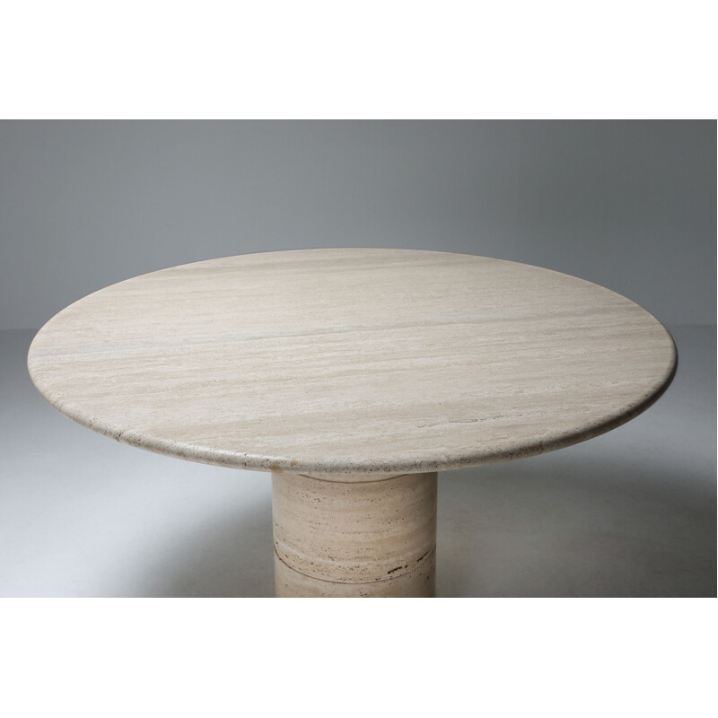 Round travertine vintage dining table by Angelo Mangiarotti, 1970s