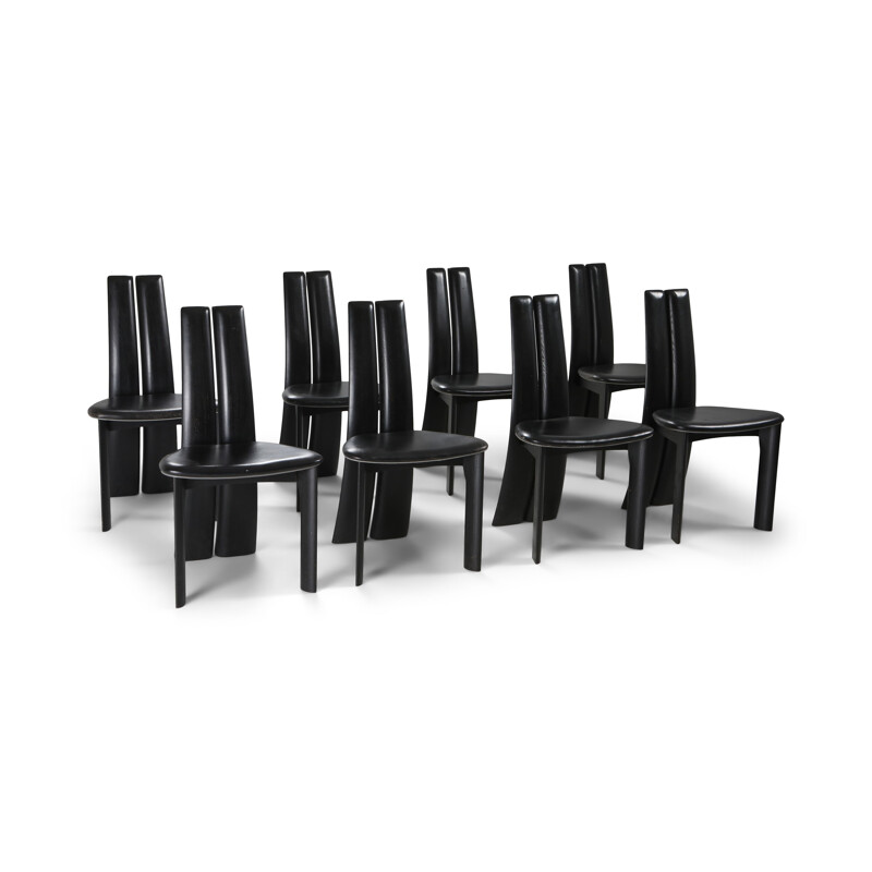 Set of 8 belgian ebonized oak vintage chairs by Van den Berghe-Pauvers, 1980s