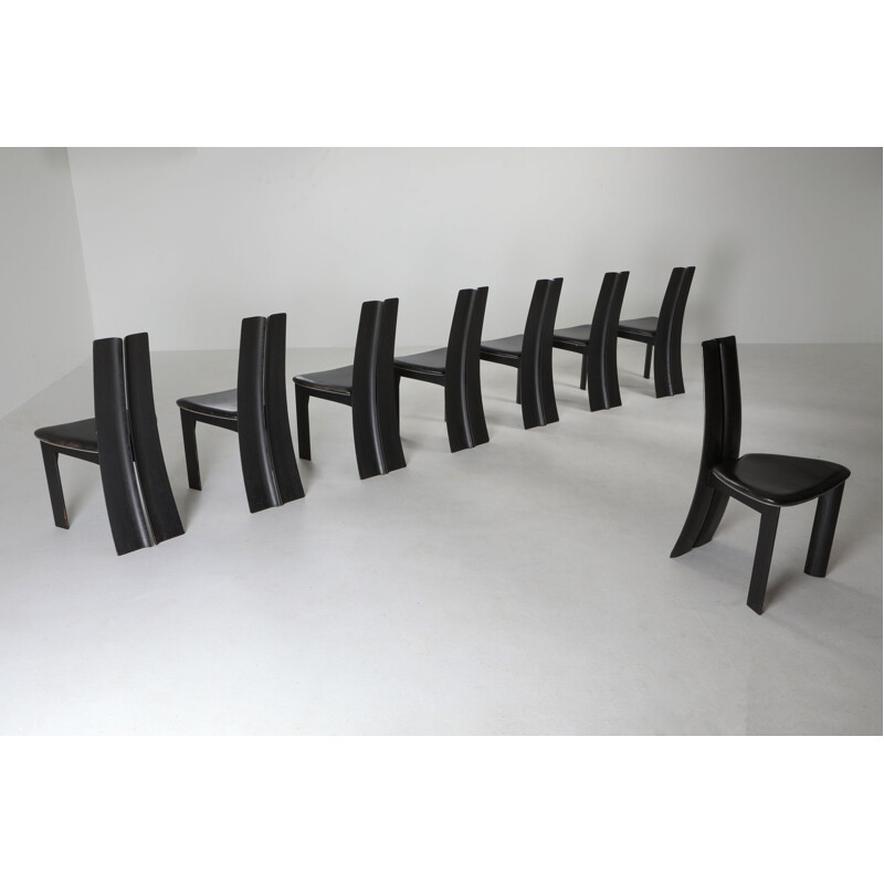 Ensemble de 8 chaises vintage belges en chêne ébonisé par Van den Berghe-Pauvers, 1980