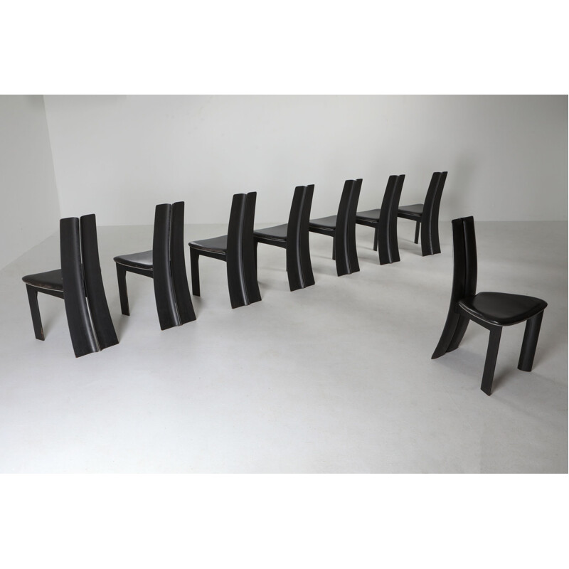 Set of 8 belgian ebonized oak vintage chairs by Van den Berghe-Pauvers, 1980s