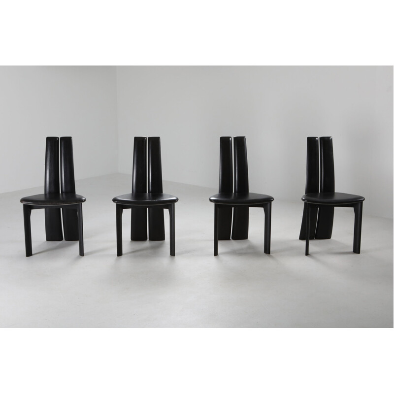 Set of 8 belgian ebonized oak vintage chairs by Van den Berghe-Pauvers, 1980s
