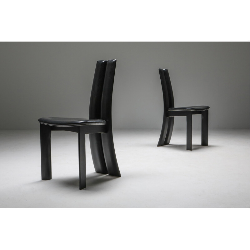 Set of 8 belgian ebonized oak vintage chairs by Van den Berghe-Pauvers, 1980s