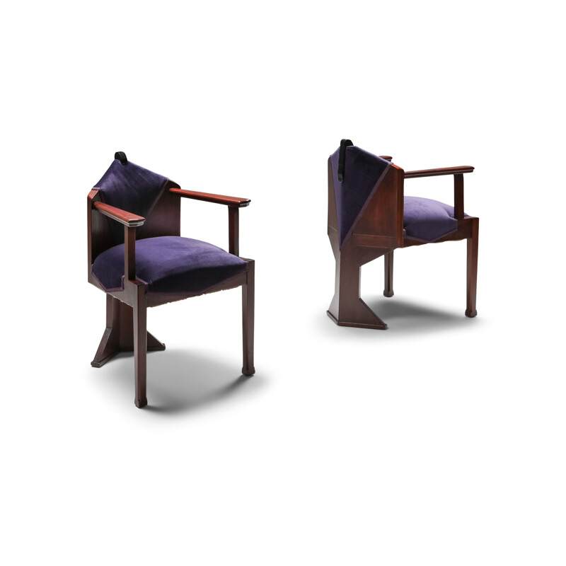 Pair of dutch vintage Art Deco from Amsterdamse School armchairs, 1950s