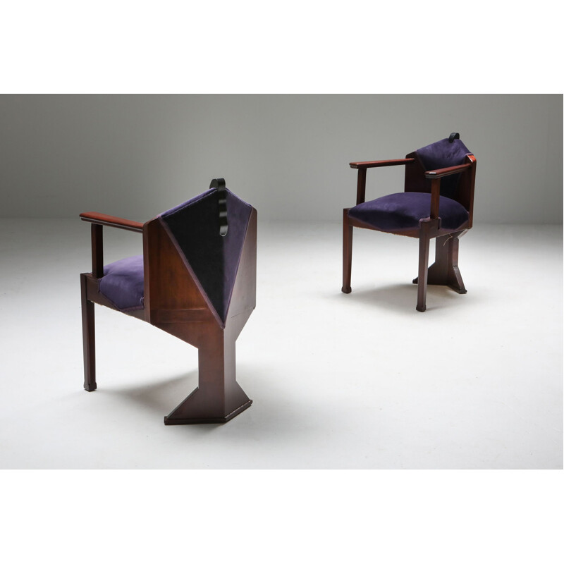 Pair of dutch vintage Art Deco from Amsterdamse School armchairs, 1950s