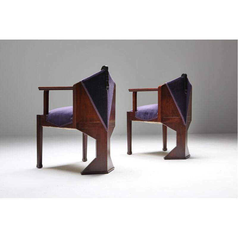 Pair of dutch vintage Art Deco from Amsterdamse School armchairs, 1950s