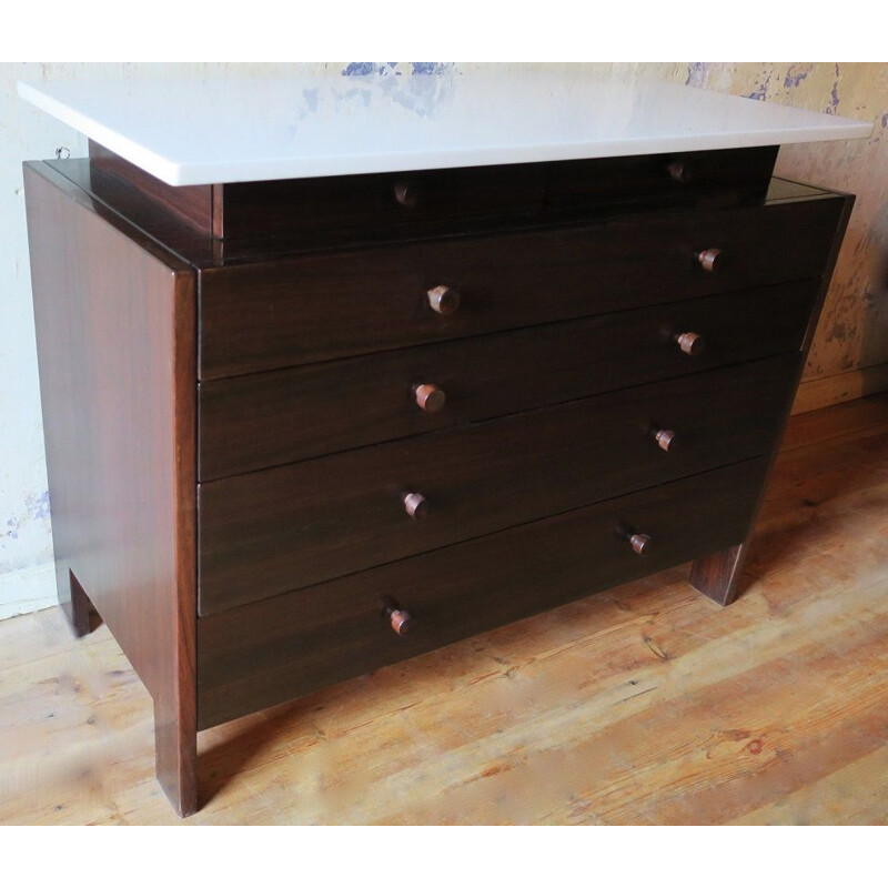 Italian marble and rosewood vintage chest of drawers, 1960s