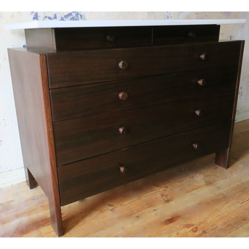 Italian marble and rosewood vintage chest of drawers, 1960s