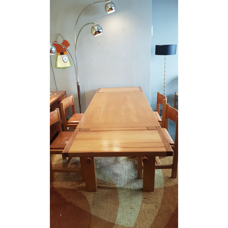 Vintage dining set in elm and leather