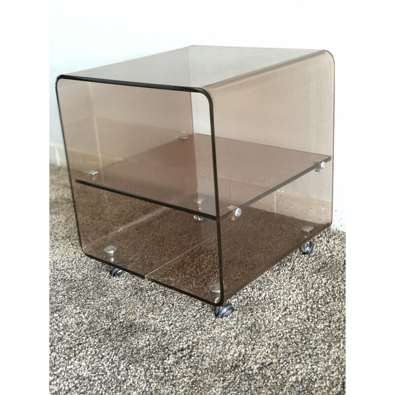 Vintage coffee table in plexiglass and chromed metal, Michel Dumas, 1970