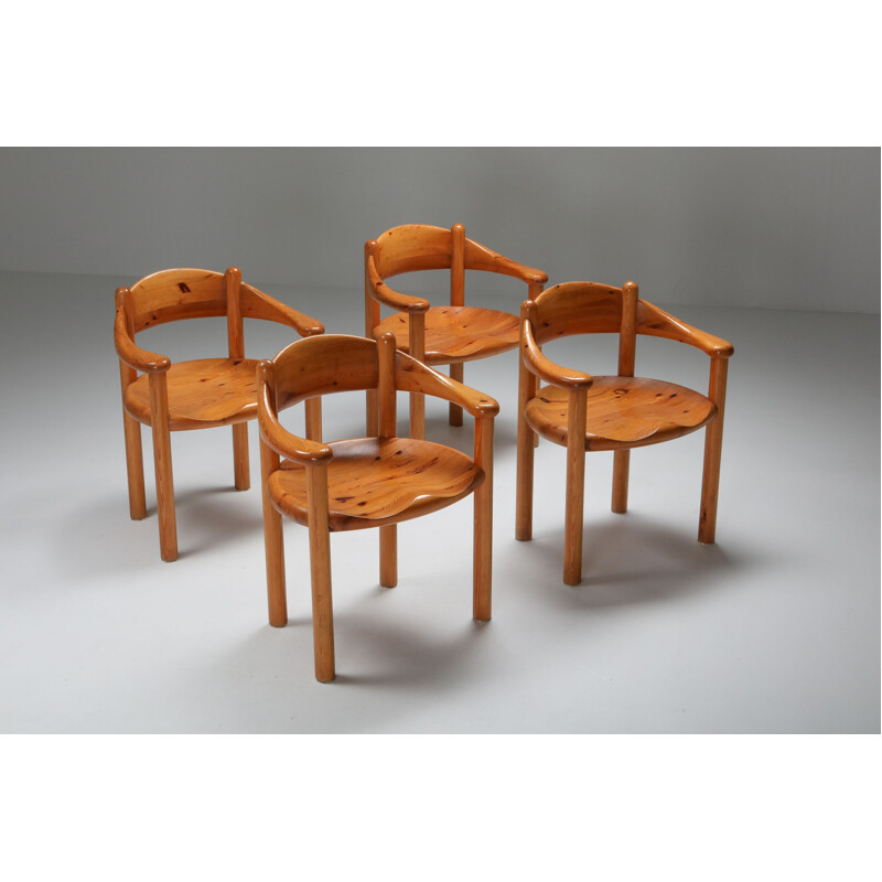 Set of 4 vintage Rainer Daumiller pine armchairs, 1970s