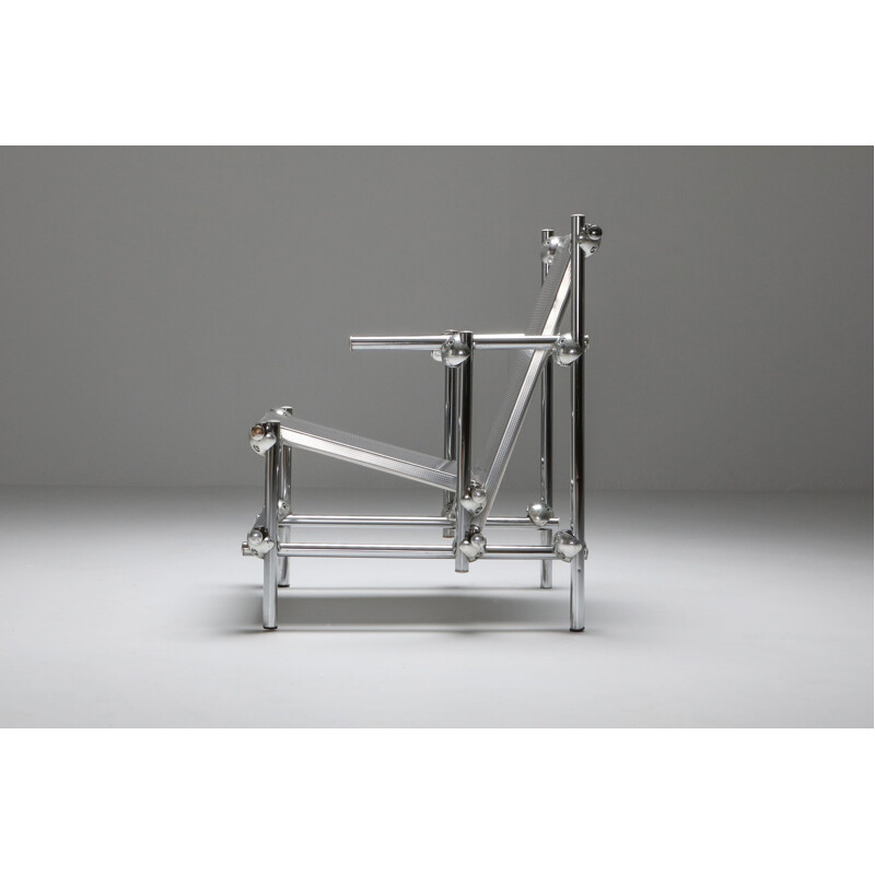 Vintage Rietveld style chromed metal lounge chair, 1970