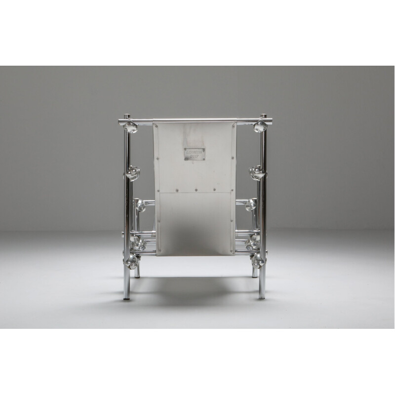 Vintage Rietveld style chromed metal lounge chair, 1970