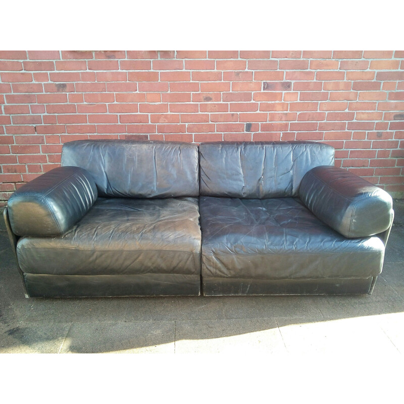 Vintage DS 76 black leather sofa by De Sede