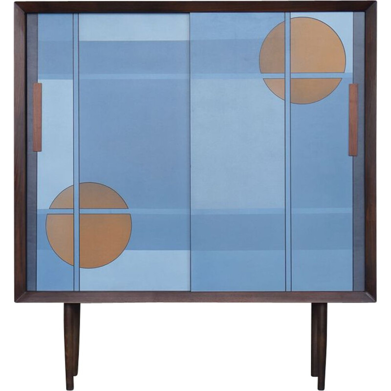 Vintage Scandinavian hand-painted cabinet with pattern in blue, 1960s