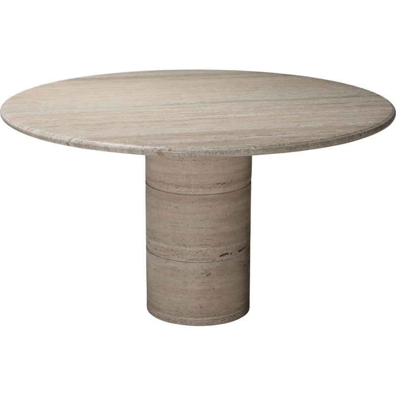 Round travertine vintage dining table by Angelo Mangiarotti, 1970s