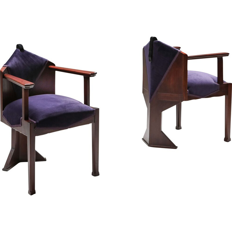 Pair of dutch vintage Art Deco from Amsterdamse School armchairs, 1950s