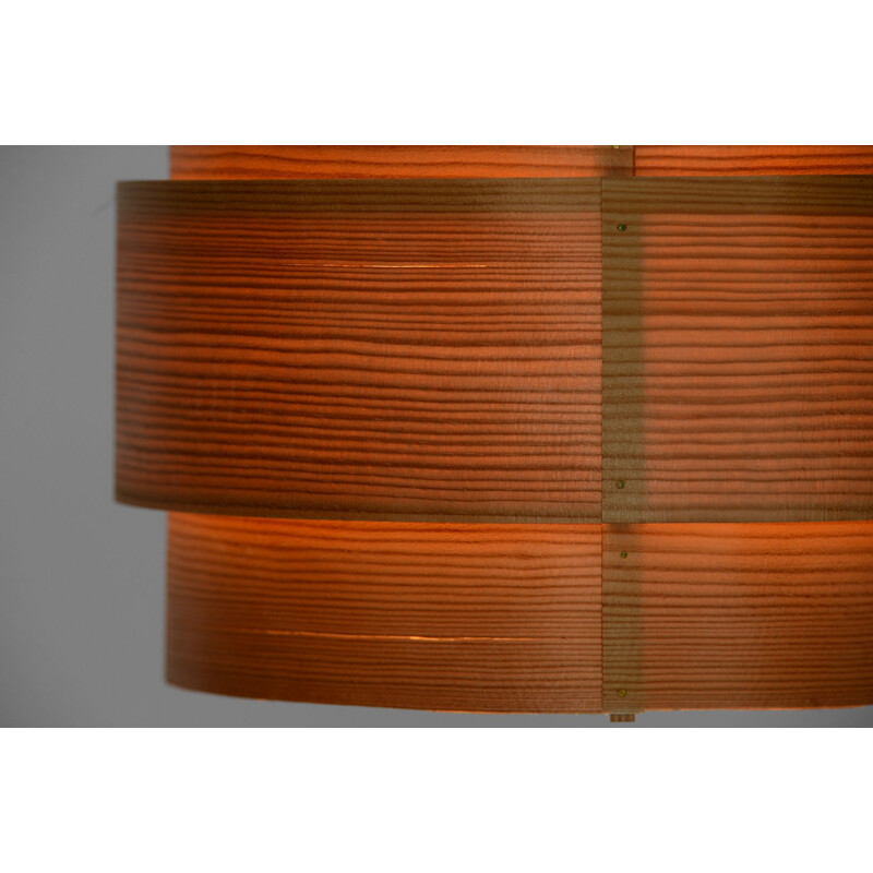 Vintage pine veneer pendant light by Hans-Agne Jakobsson for Ellysett AB, Sweden, 1970s