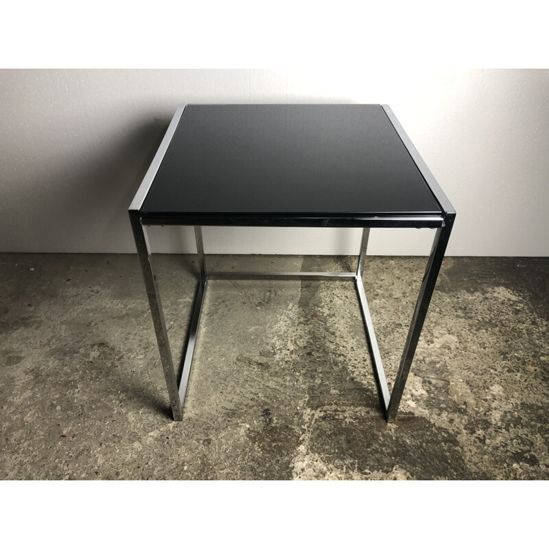 Chrome-plated aluminium nesting tables with black glass top, 1980