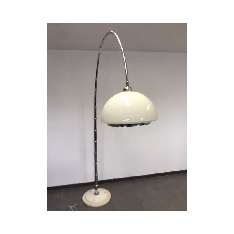 Vintage floor lamp in chrome plated bamboo and opaline, 1970