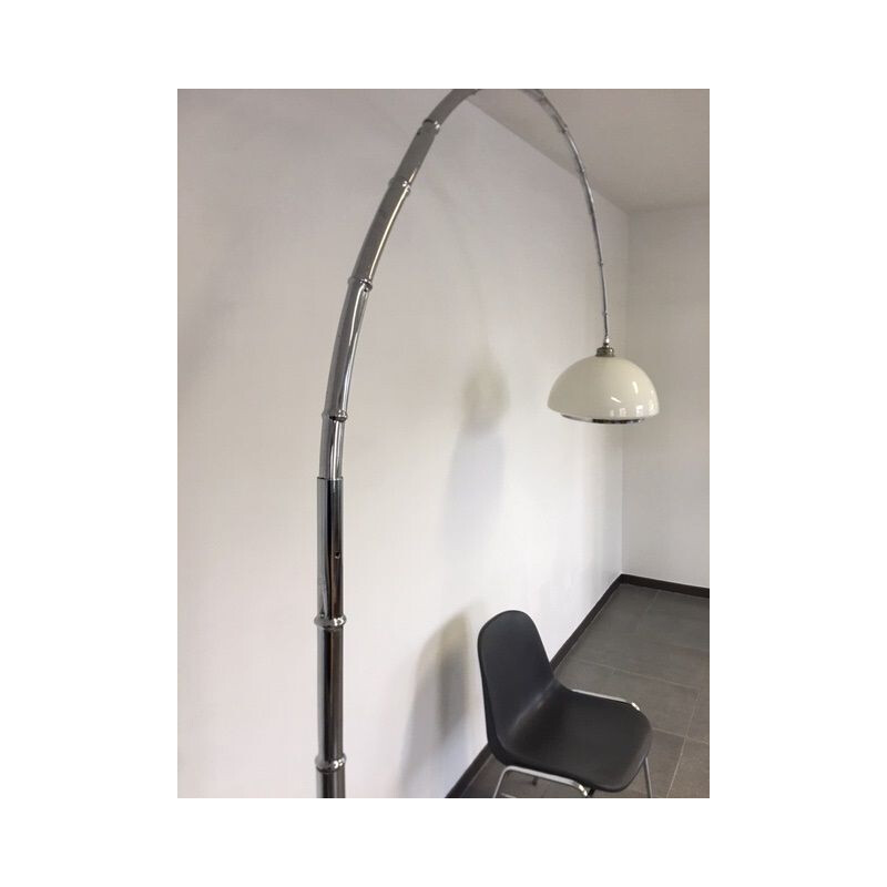 Vintage floor lamp in chrome plated bamboo and opaline, 1970