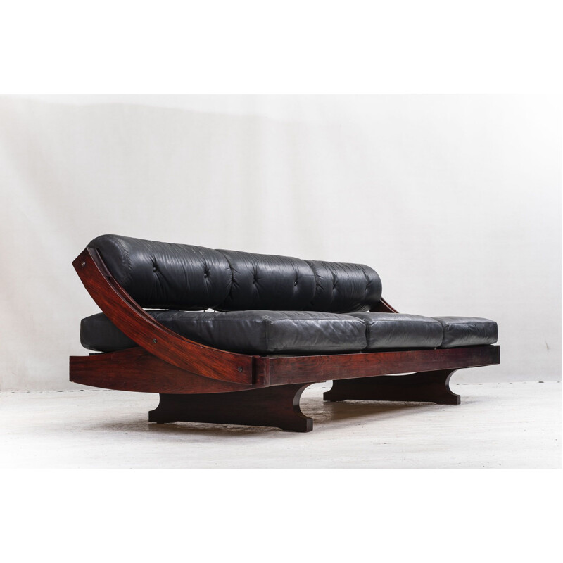 Vintage black model GS 195 leather sofa by Gianni Songia, 1960s