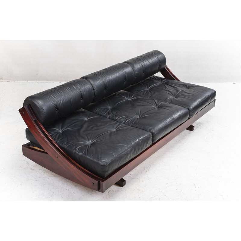 Vintage black model GS 195 leather sofa by Gianni Songia, 1960s