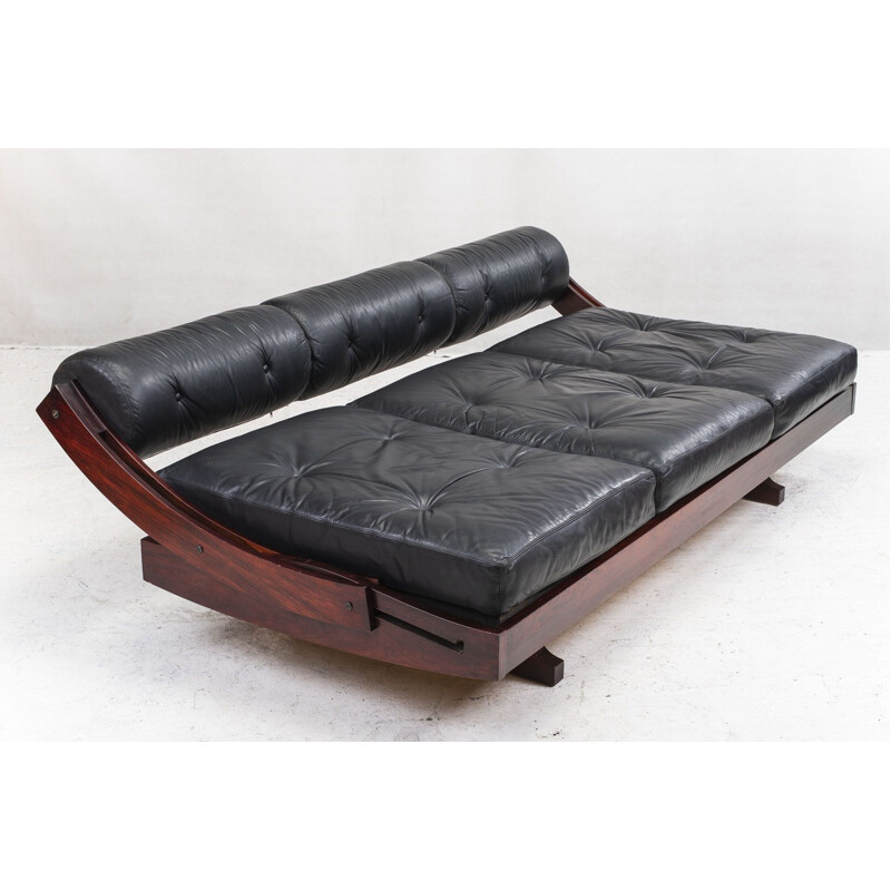 Vintage black model GS 195 leather sofa by Gianni Songia, 1960s