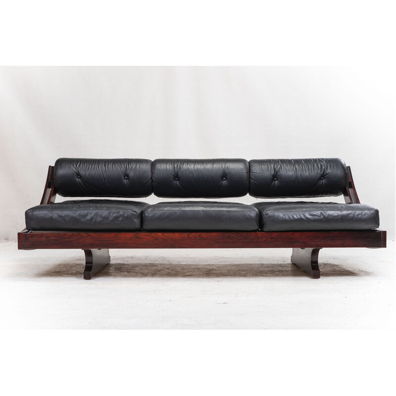 Vintage black model GS 195 leather sofa by Gianni Songia, 1960s